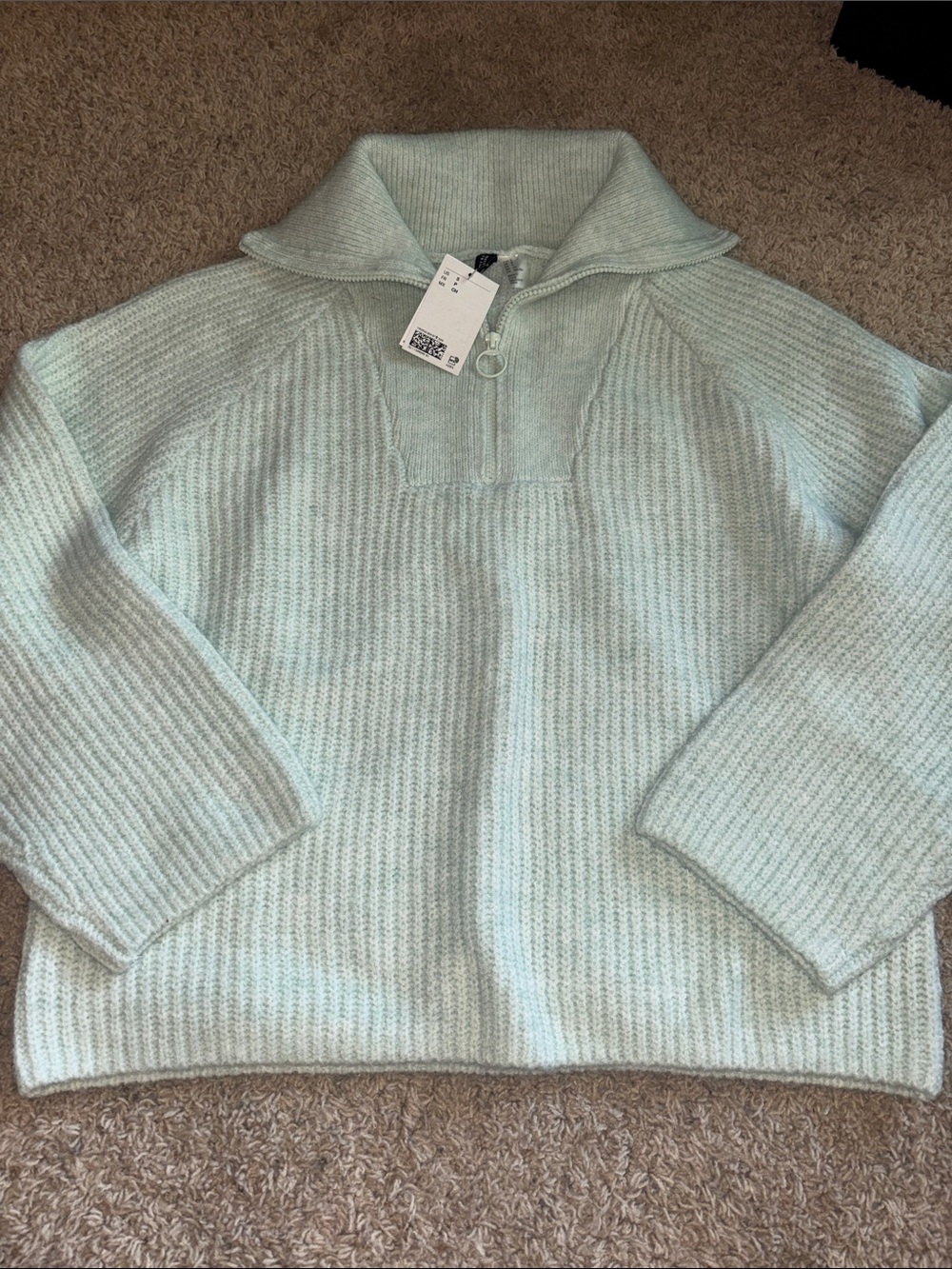 H&M Mint Green Half-Zip Turtleneck Sweater